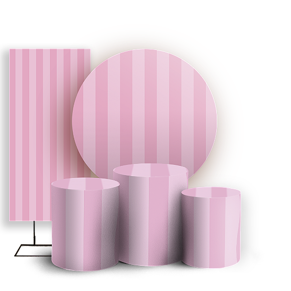 KIT Redondo Trio e Faixa - Fundo Listras Rosas Victoria's Secret - Sublimado 3D