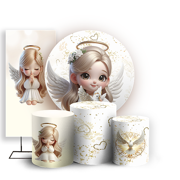 KIT Redondo Trio e Faixa - Anjos Batismo - Sublimado 3D