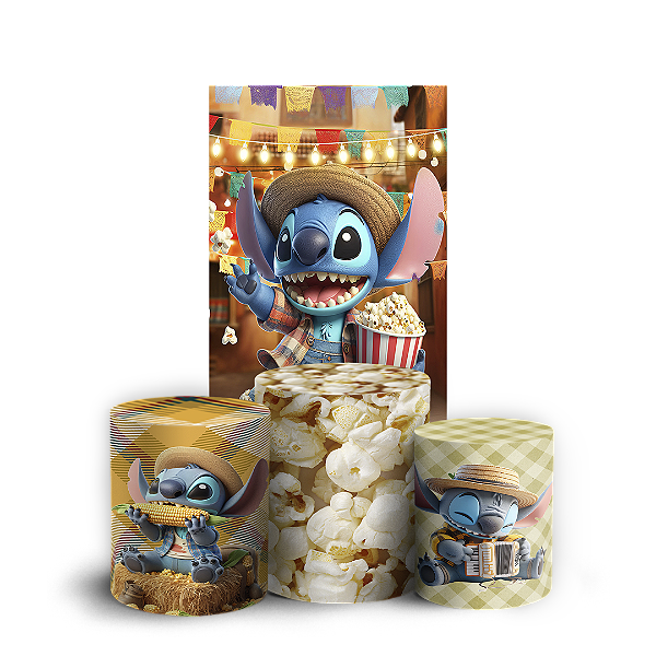 Faixa Lateral e Trio Cilindro Sublimado 3D Vest Facil - Lilo Stitch Festa Junina