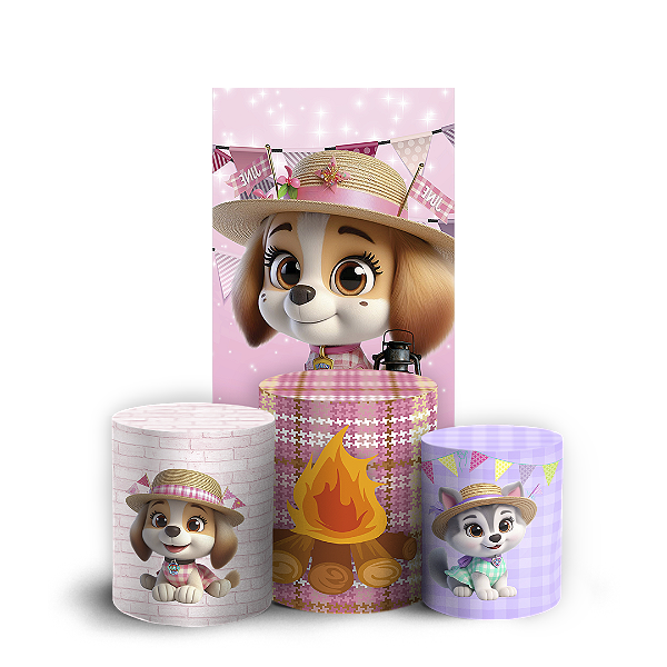 Faixa Lateral e Trio Cilindro Sublimado 3D Vest Facil - Patrulha Canina Festa Junina