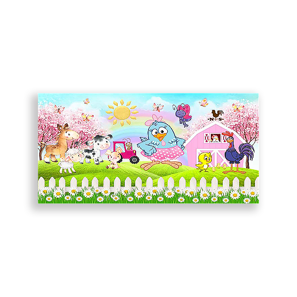 Painel Retangular - Galinha Pintadinha Rosa - Sublimado 3D
