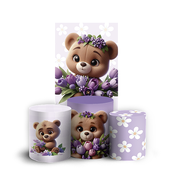 Faixa Lateral e Trio Cilindro Sublimado 3D Vest Facil - Urso Lilas
