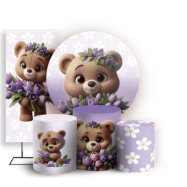 KIT Redondo Trio e Faixa - Urso Lilas - Sublimado 3D