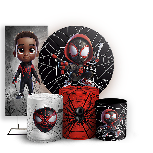 KIT Redondo Trio e Faixa - Homem Aranha Miles Morales - Sublimado 3D