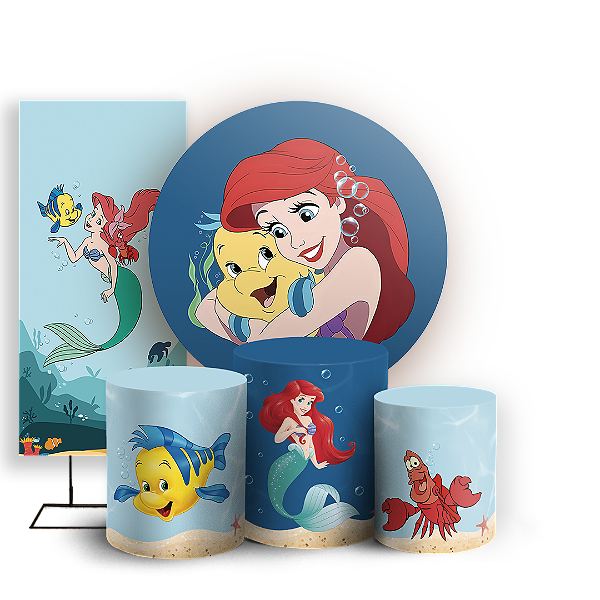 KIT Redondo Trio e Faixa - Princesa Ariel Pequena Sereia - Sublimado 3D