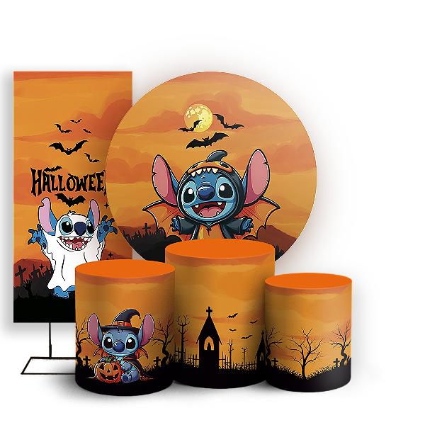 KIT Redondo Trio e Faixa Sublimado 3D - Stitch Dia das Bruxas Halloween