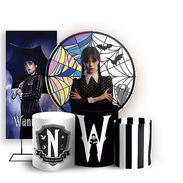 KIT Redondo Trio e Faixa Sublimado 3D - Wandinha