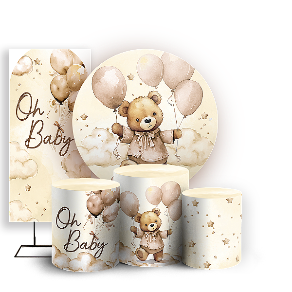 KIT Redondo Trio e Faixa Sublimado 3D - Ursinho Bege