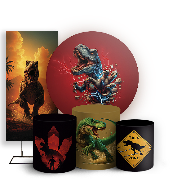 KIT Redondo Trio e Faixa Sublimado 3D - Dinossauro