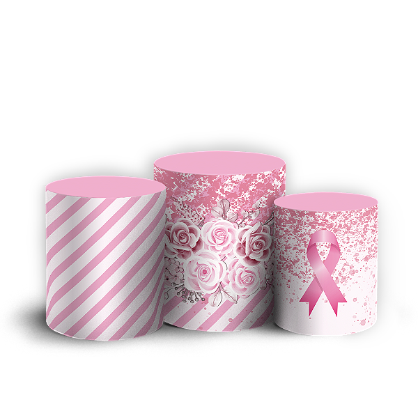 Trio Cilindro Sublimado 3D - Outubro Rosa