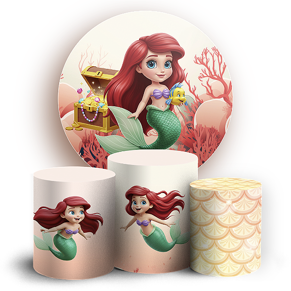 KIT Redondo e Trio Sublimado 3D - Princesa Ariel Pequena Sereia