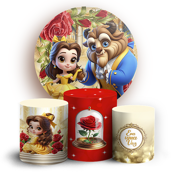 KIT Redondo e Trio Sublimado 3D - Princesa Bela