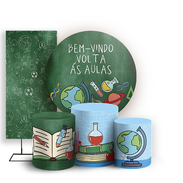 KIT Redondo Trio e Faixa Sublimado 3D - Volta as Aulas