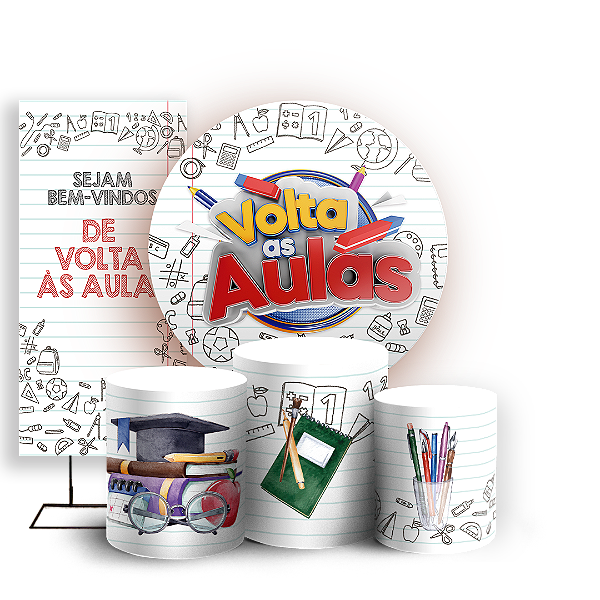 KIT Redondo Trio e Faixa Sublimado 3D - Volta as Aulas