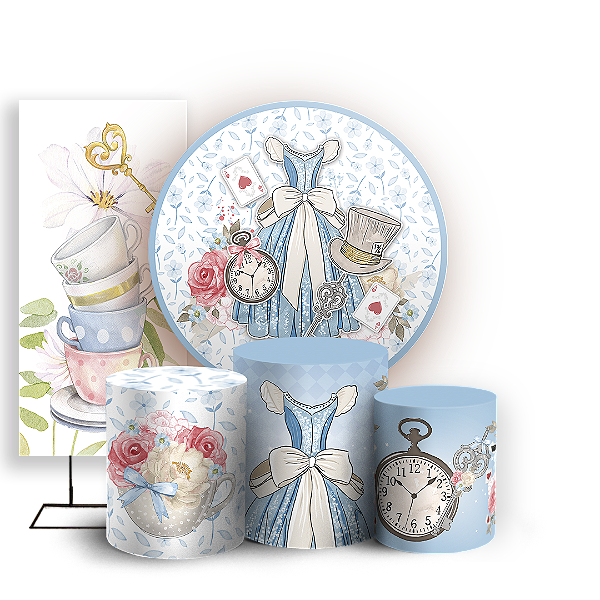 KIT Redondo Trio e Faixa Sublimado 3D - Alice no País das Maravilhas