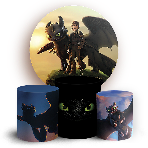 KIT Redondo e Trio Sublimado 3D - Como Treinar Seu Dragão