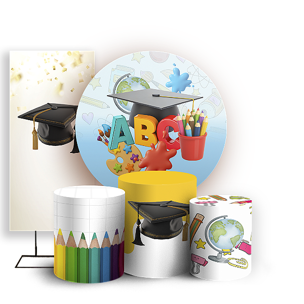 KIT Redondo Trio e Faixa Sublimado 3D - Formatura Abc