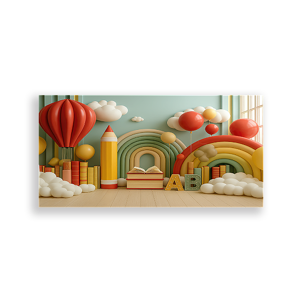 Painel Retangular Sublimado 3D - Fundo Fotografico Escola ABC