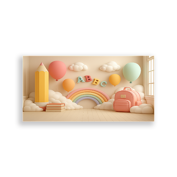 Painel Retangular Sublimado 3D - Fundo Fotografico Escola ABC