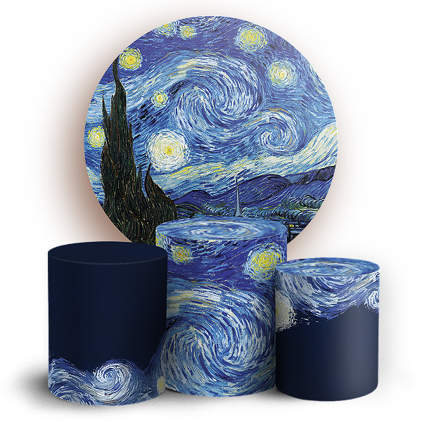KIT Redondo e Trio Sublimado 3D - Noite Estrelada Van Gogh