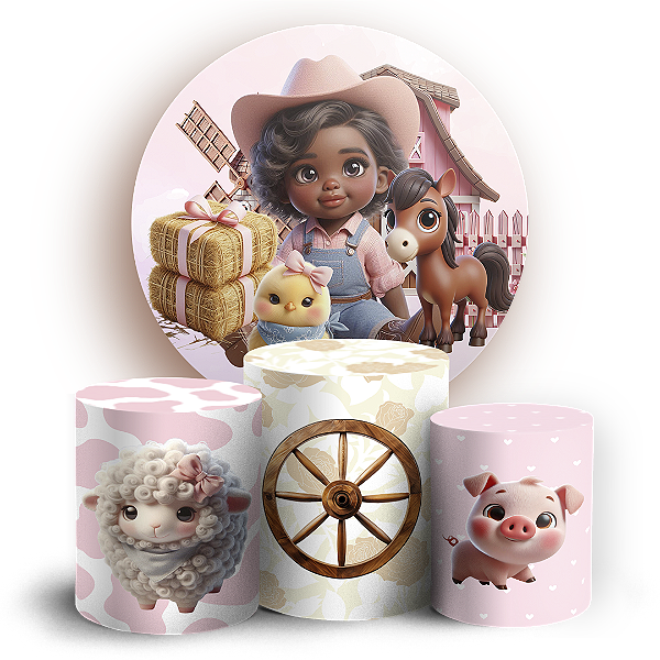 KIT Redondo e Trio Sublimado 3D - Fazendinha