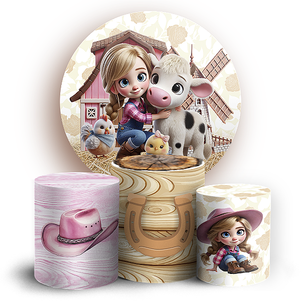 KIT Redondo e Trio Sublimado 3D - Fazendinha