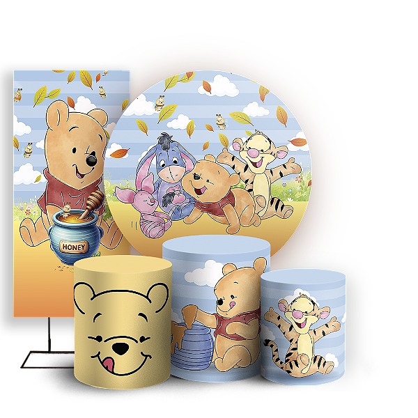 KIT Redondo Trio e Faixa Sublimado 3D - Ursinho Pooh
