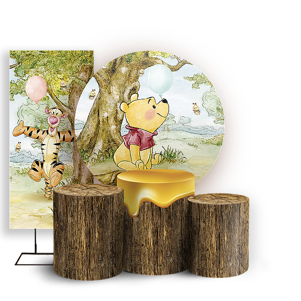 KIT Redondo Trio e Faixa Sublimado 3D - Ursinho Pooh