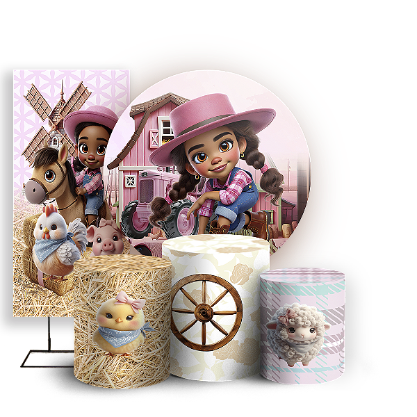 KIT Redondo Trio e Faixa Sublimado 3D - Fazendinha