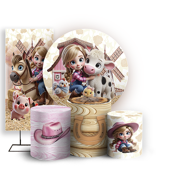 KIT Redondo Trio e Faixa Sublimado 3D - Fazendinha