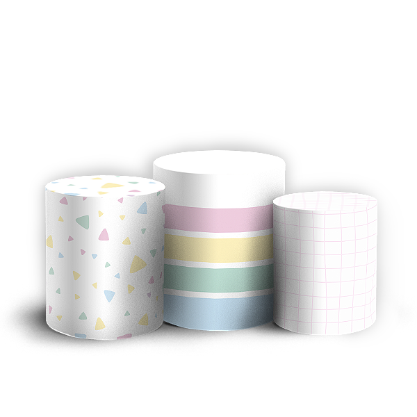 Trio Cilindro Sublimado 3D - Cores Colorido Arco Iris Xadrez