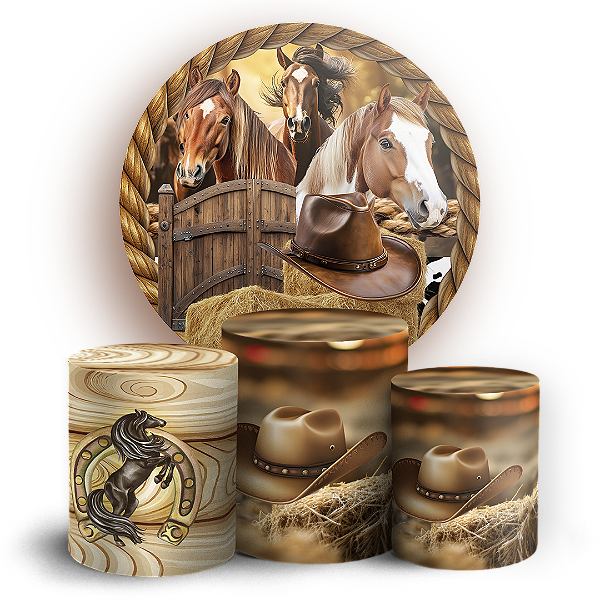 Capas Painel Redondo e Trio Cilindro Sublimado - Cavalo