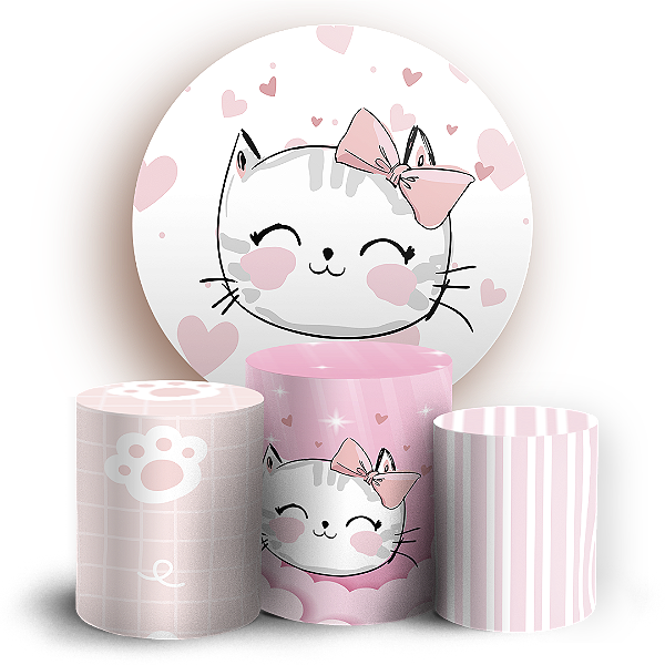 Capas Painel Redondo e Trio Cilindro Sublimado - Gatinha