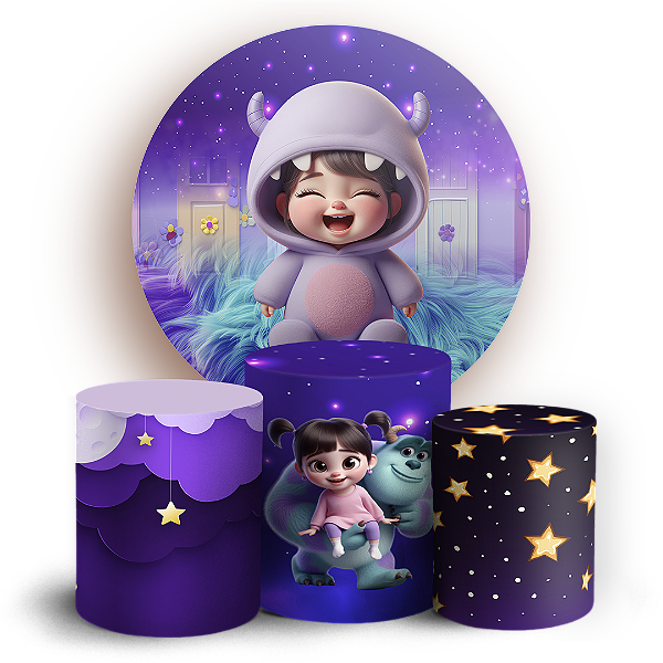 Capas Painel Redondo e Trio Cilindro Sublimado - Monstros-Sa