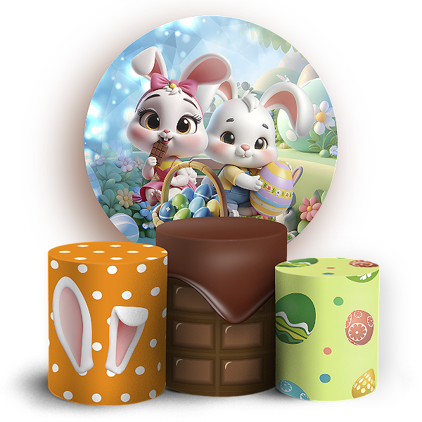 Capas Painel Redondo e Trio Cilindro Sublimado - Pascoa