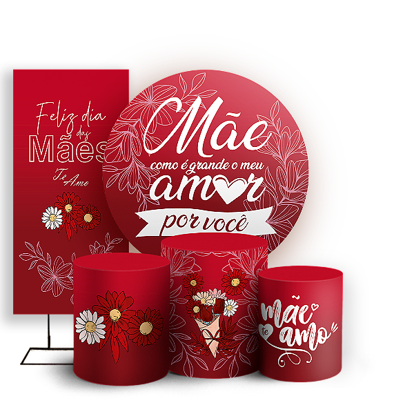 Capas Painel Redondo Trio Cilindro e Faixa Lateral Sublimado - Dia das Mães