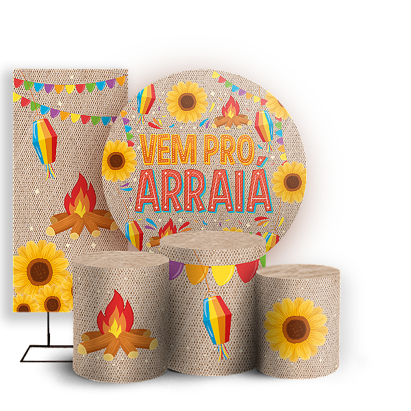 Capas Painel Redondo Trio Cilindro e Faixa Lateral Sublimado - Festa Junina