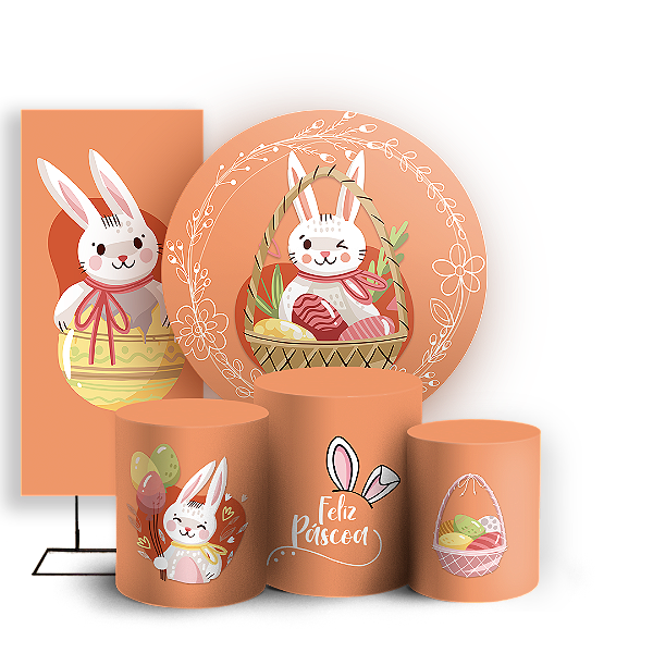 Capas Painel Redondo Trio Cilindro e Faixa Lateral Sublimado - Páscoa