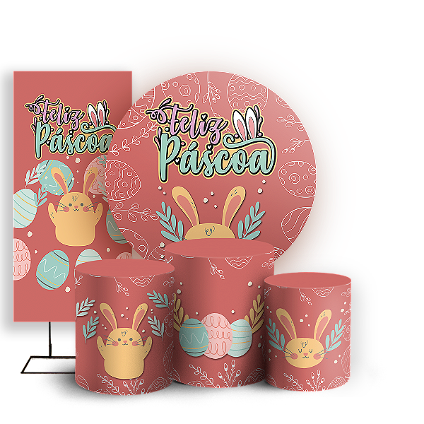 Capas Painel Redondo Trio Cilindro e Faixa Lateral Sublimado - Páscoa