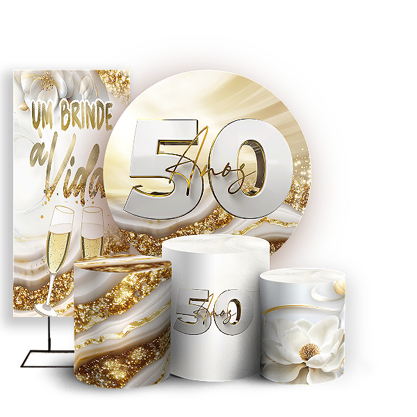 Capas Painel Redondo Trio Cilindro e Faixa Lateral Sublimado - 50 Anos