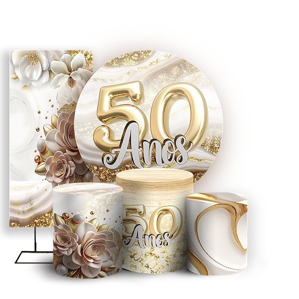 Capas Painel Redondo Trio Cilindro e Faixa Lateral Sublimado - 50 Anos