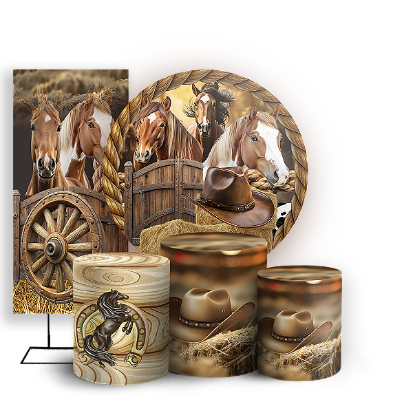 Capas Painel Redondo Trio Cilindro e Faixa Lateral Sublimado - Cavalo