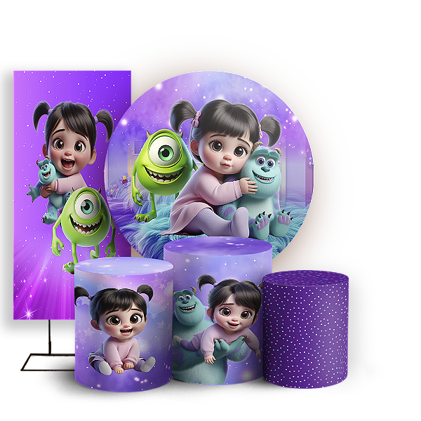 Capas Painel Redondo Trio Cilindro e Faixa Lateral Sublimado - Monstros Sa