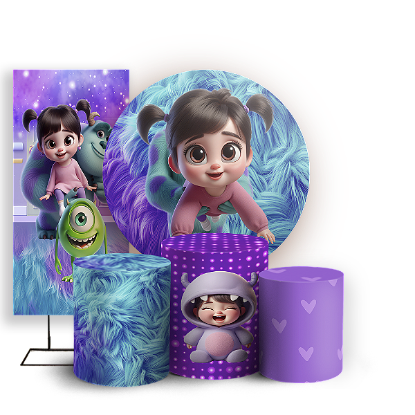 Capas Painel Redondo Trio Cilindro e Faixa Lateral Sublimado - Monstros Sa