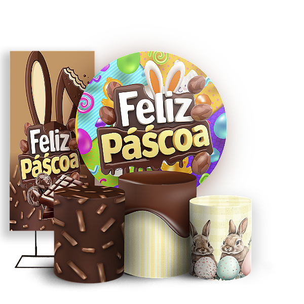 Capas Painel Redondo Trio Cilindro e Faixa Lateral Sublimado - Pascoa