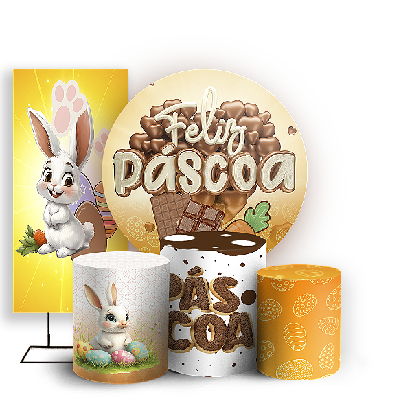 Capas Painel Redondo Trio Cilindro e Faixa Lateral Sublimado - Pascoa
