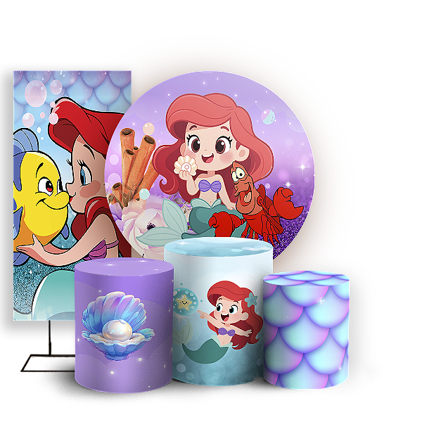 Capas Painel Redondo Trio Cilindro e Faixa Lateral Sublimado - Princesa Ariel