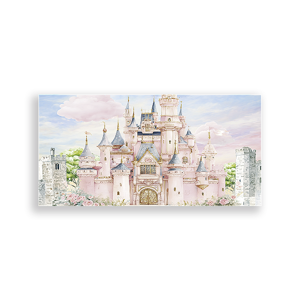 Capa Painel Retangular Sublimado - Castelo Rosa Aquarela