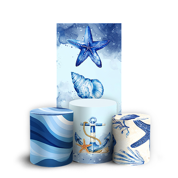 Capas Faixa Lateral e Trio Cilindro Sublimado Vest Facil - Fundo do Mar Conchas