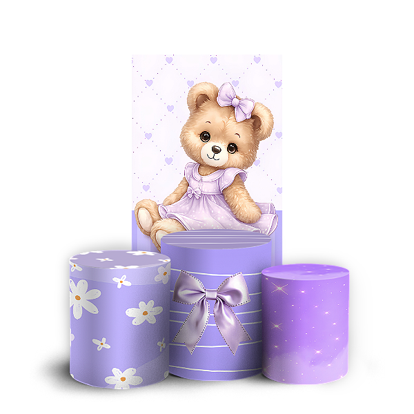 Capas Faixa Lateral e Trio Cilindro Sublimado Vest Facil - Ursinha Lilas